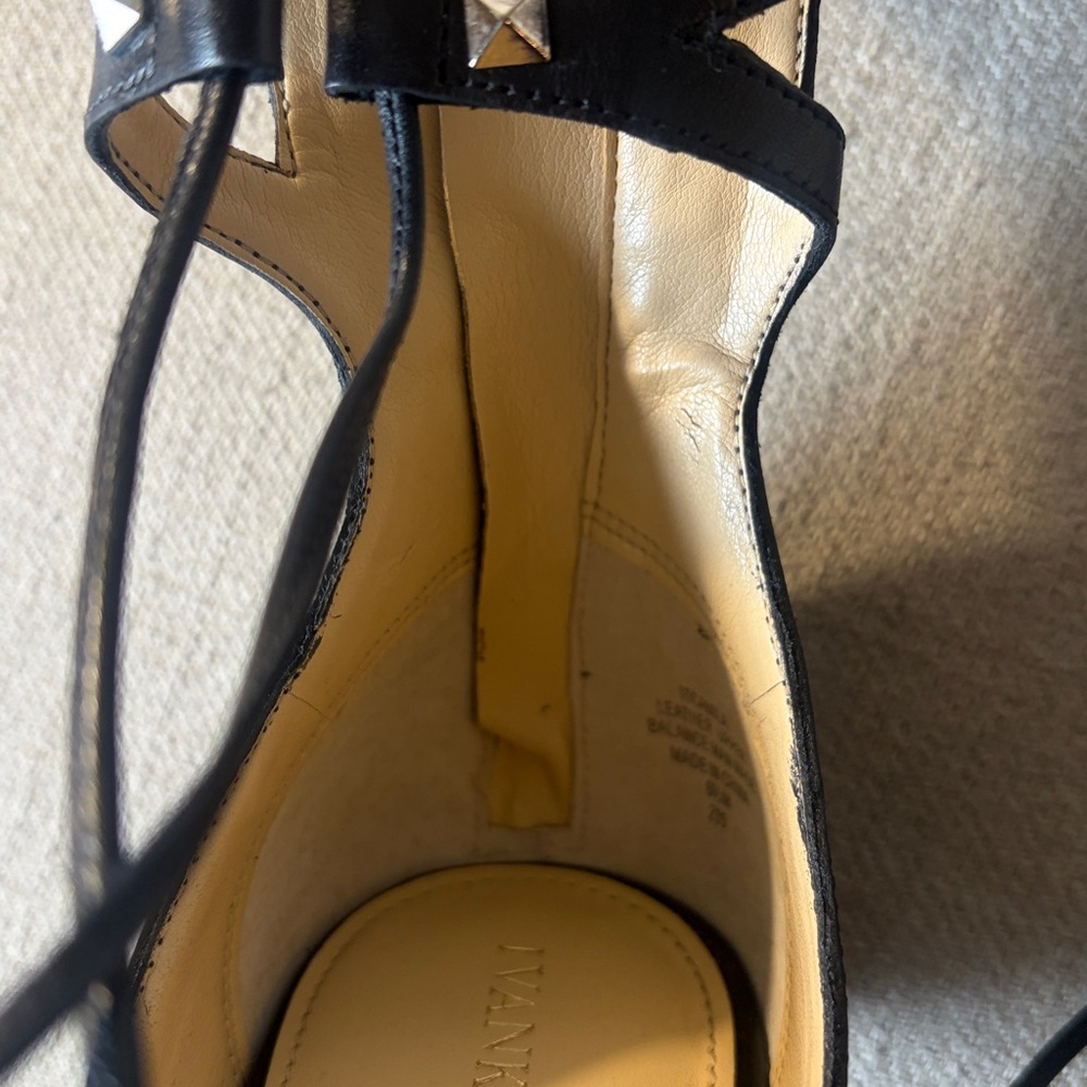 Ivanka Trump Size 8.5 Camila Tall Black Leather Silver Studded Gladiator Sandals - Picture 14 of 15